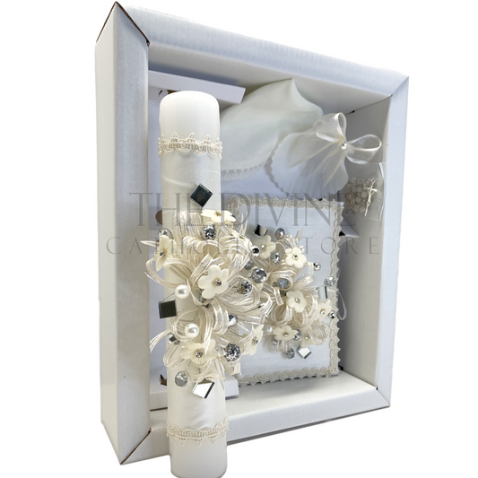 Baptism/Christening Candle 5 PCS Set| Ivory Flowers