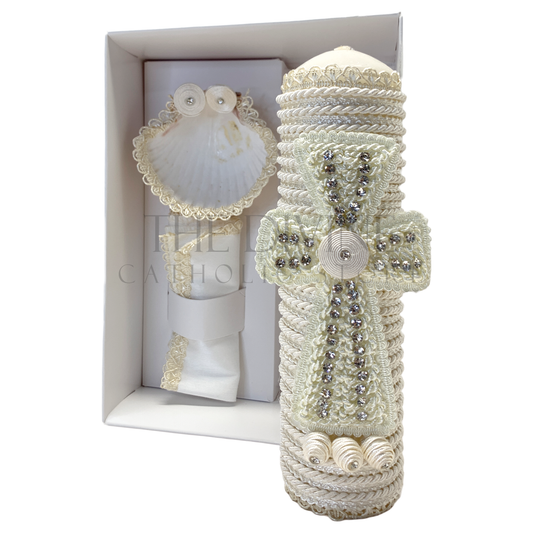 Baptism/Christening Candle 3 PCS Set| Ivory Cross