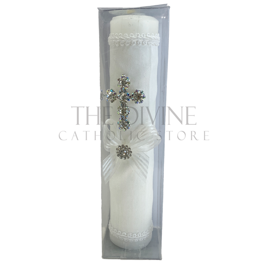 Single Candle Decorated Rhinestone Crystal Cross