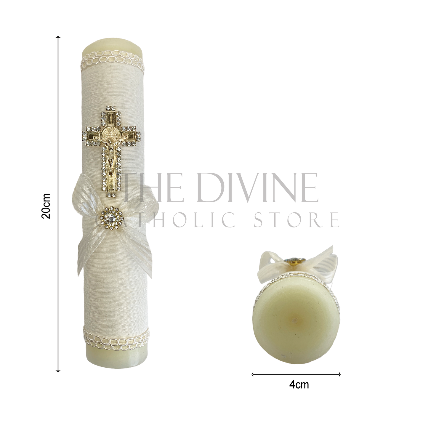 Single Candle Decorated St Benedict Cross Ivory