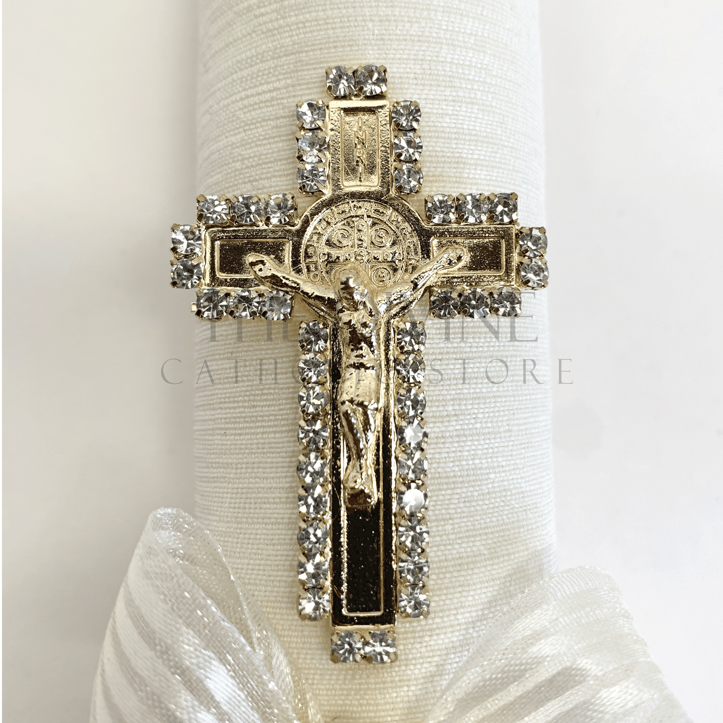Single Candle Decorated St Benedict Cross Ivory